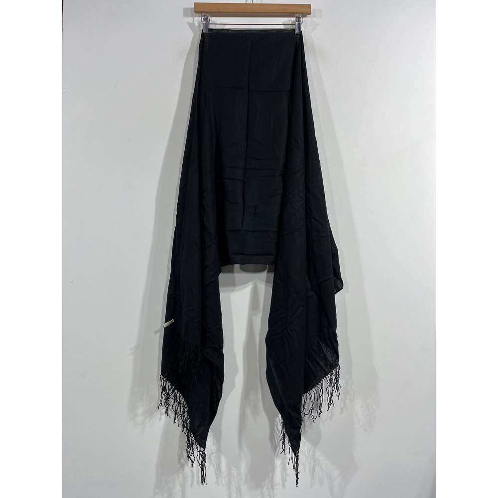Nordstrom Quiet Luxury Cashmere Scarf Black Fringe Trim Wrap Shawl Old Money